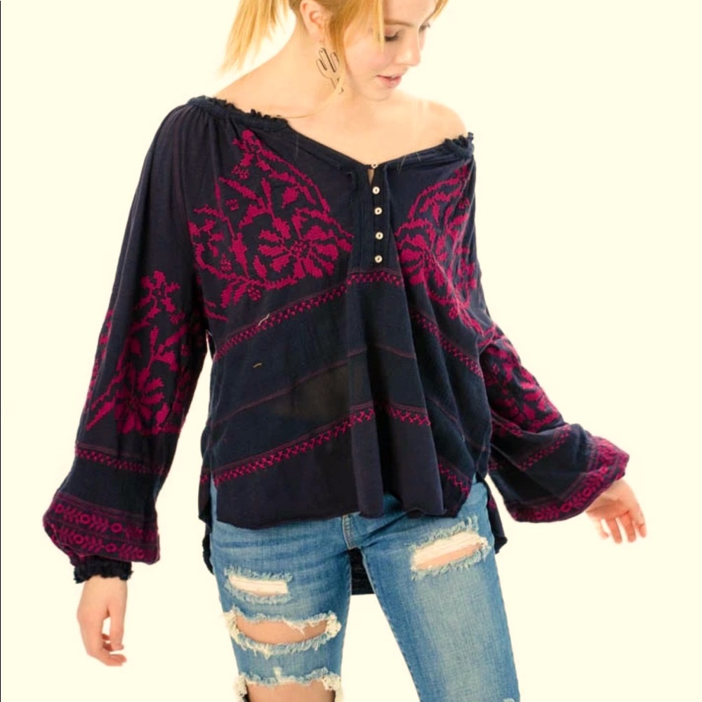 Free People Peasant-Style Embroidered Top